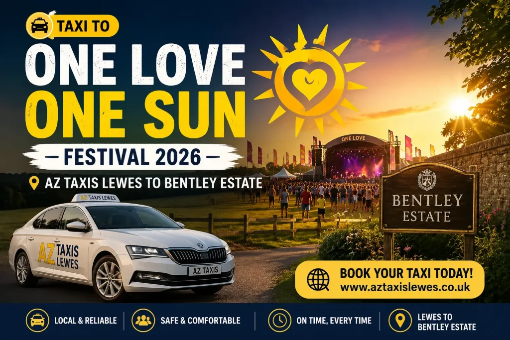 AZ Taxis Lewes taxi to One Love One Sun Festival 2026 at Bentley Estate